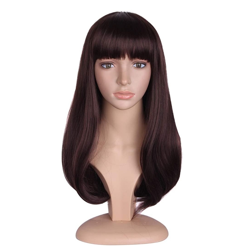 Hair wig with bangs Natural Medium Length straight